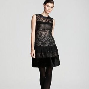 Diane von Furstenberg Cocktail Dress Womens 4 Black Leather Trim Fringe